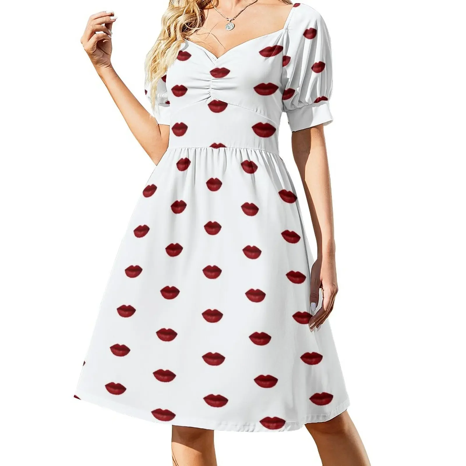 

Red Lipstick Lips Face Mask Short-Sleeved Dress women's evening dress 2025 dress for women 2025 women's evening dresses 2025