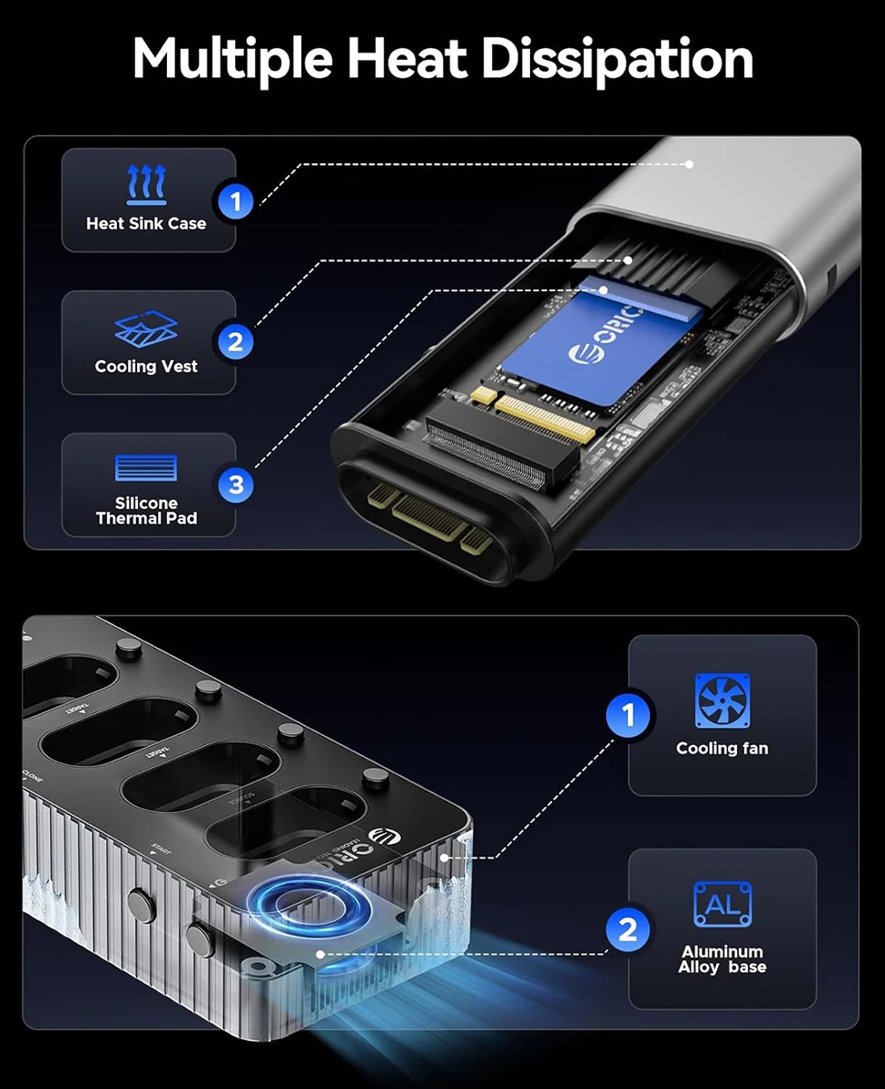 ORICO 40Gbps M.2 NVMe محطة إرساء القرص الصلب غير متصل استنساخ محول USB4 M2 SSD الضميمة نوع C 2/4 خليج الناسخ الألومنيوم