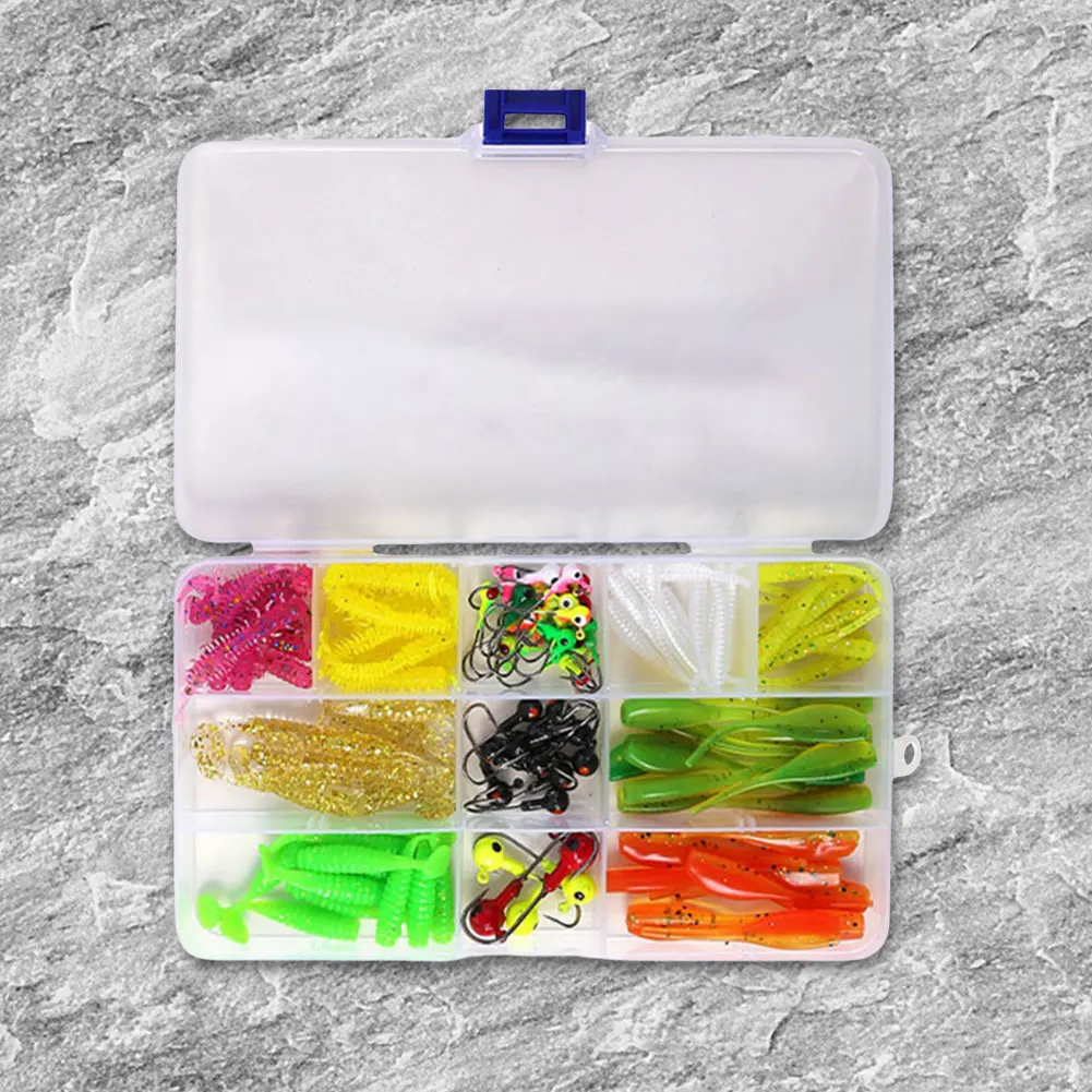 

Набор мягких приманок T-Tail из 115 шт. с джиг-крючками, аксессуары для рыбалки, мягкие рыболовные приманки, рыболовный ящик для снастей