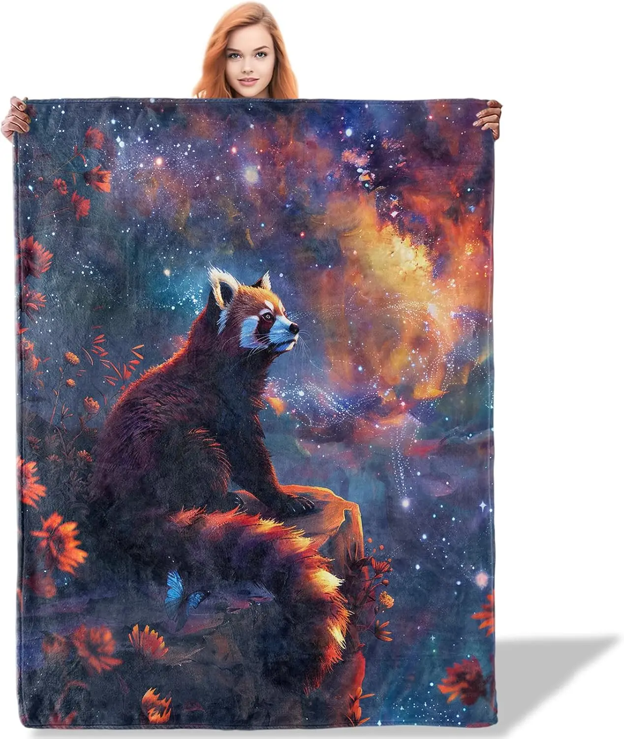 

Red Panda Galaxy Throw Blanket for Women Girls Boys, Soft Flannel Blankets Gifts for Living Room Couch, Home, Sofa Decor, 50"x60