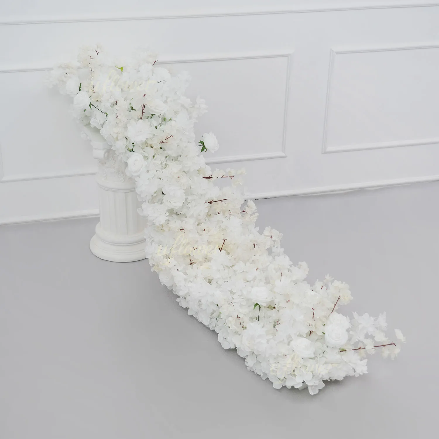 

Uflower 200cm Luxury White Rose Artificial Flower Row Wedding Decoration Flower Wall Backdrop Decor Event Stage Flora