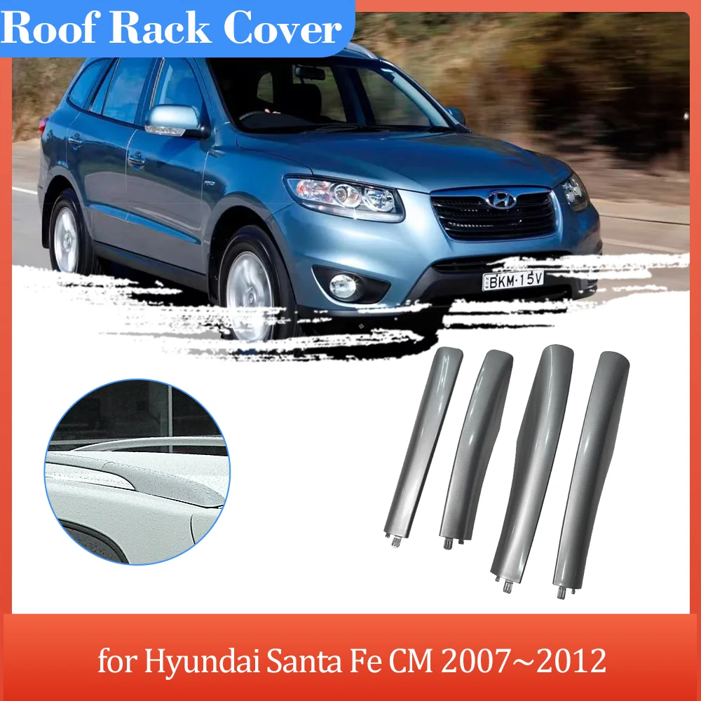 Car Roof Rack Cover for Hyundai Santa Fe CM 2007~2012 2008 2009 Silver Luggage Bar Part Rail End Shell Cap Trim Shell Accessorie
