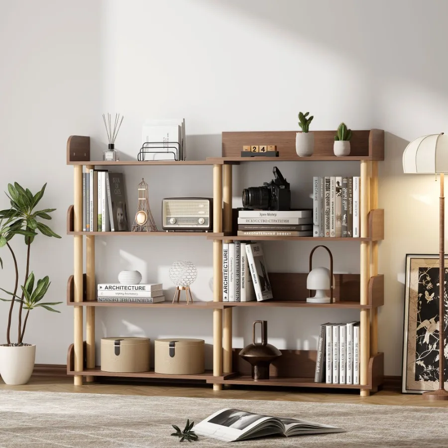 

4 Tier Retractable Rotatable Bookcases Wooden Corner Book Shelf Storage Rack for CDs Movies Books Rustic Brown Bookcase Utility