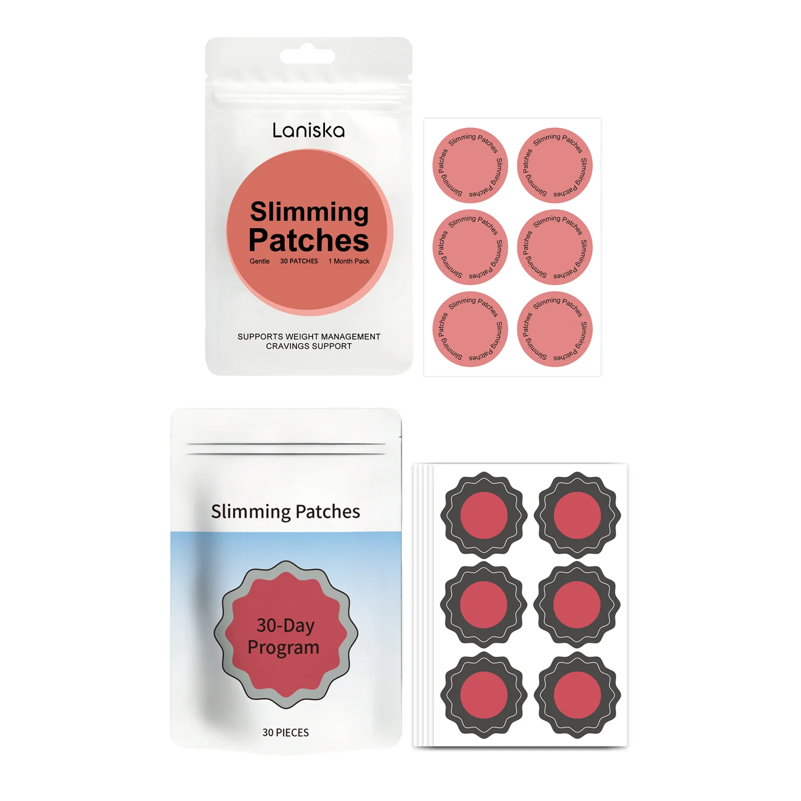 Two Types Slimming Patches Set Weight Management Cravings Support Patches Total 60 Pieces Gentle Body Skin Stickers