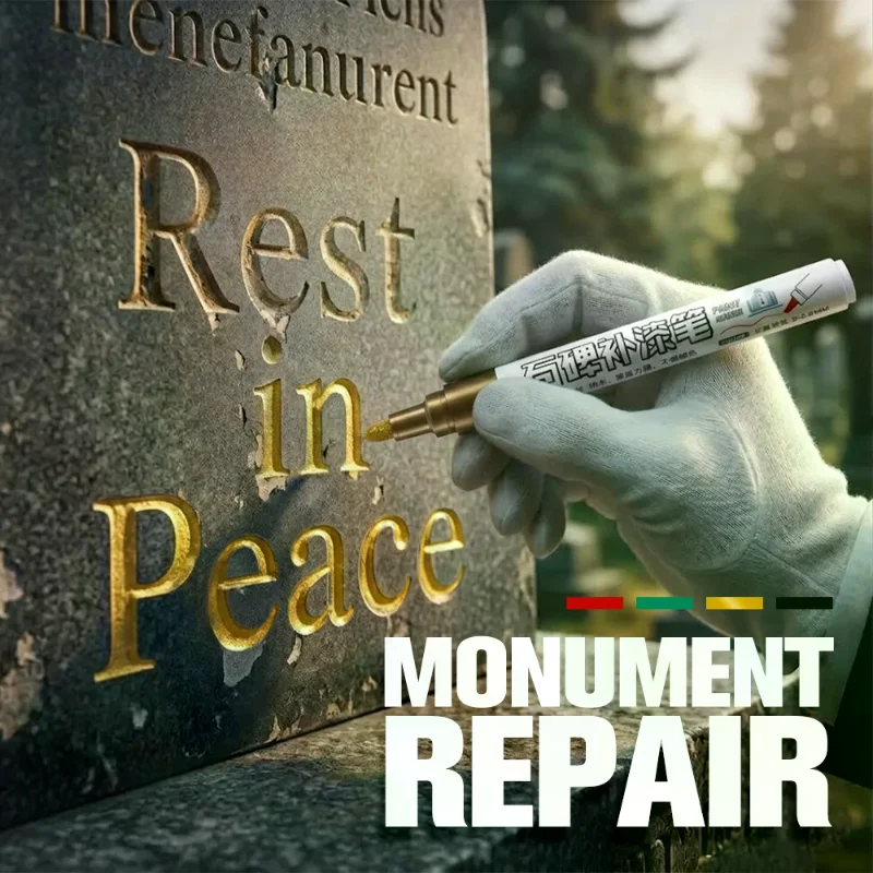 1Pcs Golden Tombstone Marker Pen Restores Faded Text On Tombstones And Granite Surfaces, Weather-Resistant, Quick-Drying Pen view 2