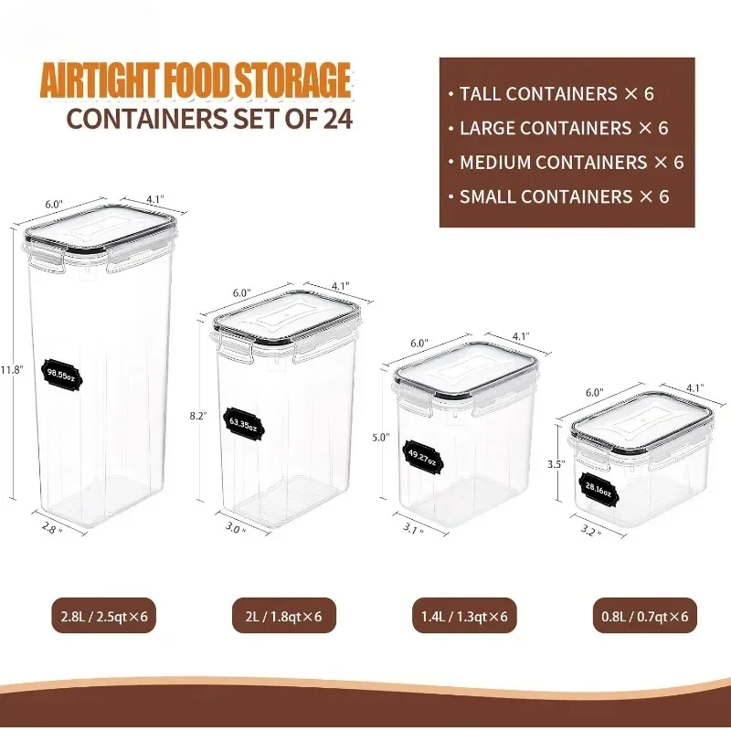 Airtight Food Storage Containers Set with Lids - 24 PCS, BPA Free Kitchen and Pantry Organization, Plastic Leak-proof