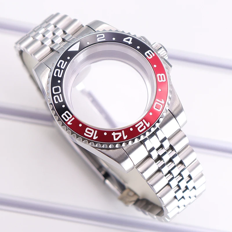 40mm Watch Case Jubilee Bracelet Red Line GMT Firefighter Sapphire Glass For Seiko Nh35/36 Eta 2824 Miyota 8215 Movement 28.5mm