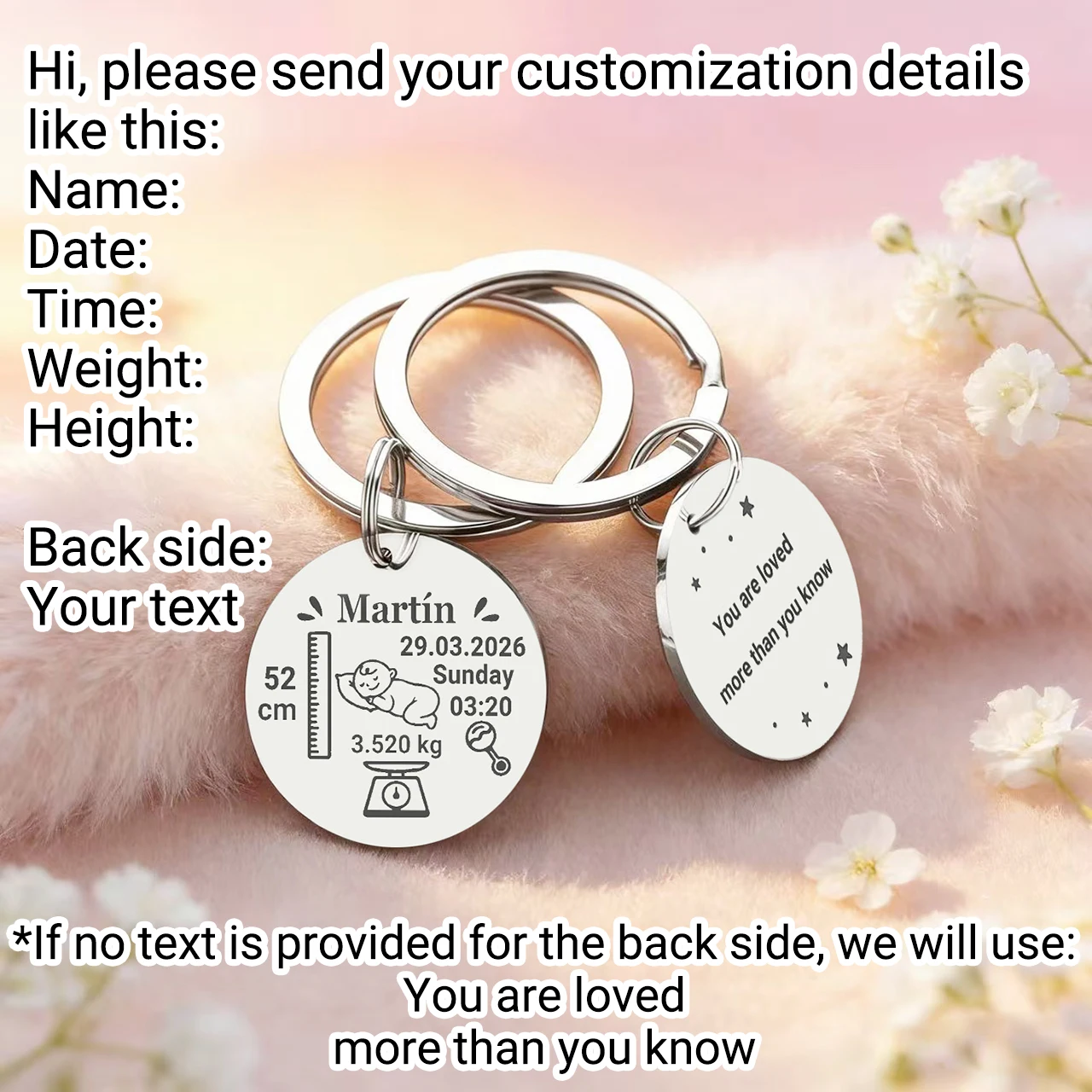 Customized Baby Keychain Boys Girls Name Birth Newborn Commemorate for New Mom Dad Gift Personalized Keyring Key Holder P026_E