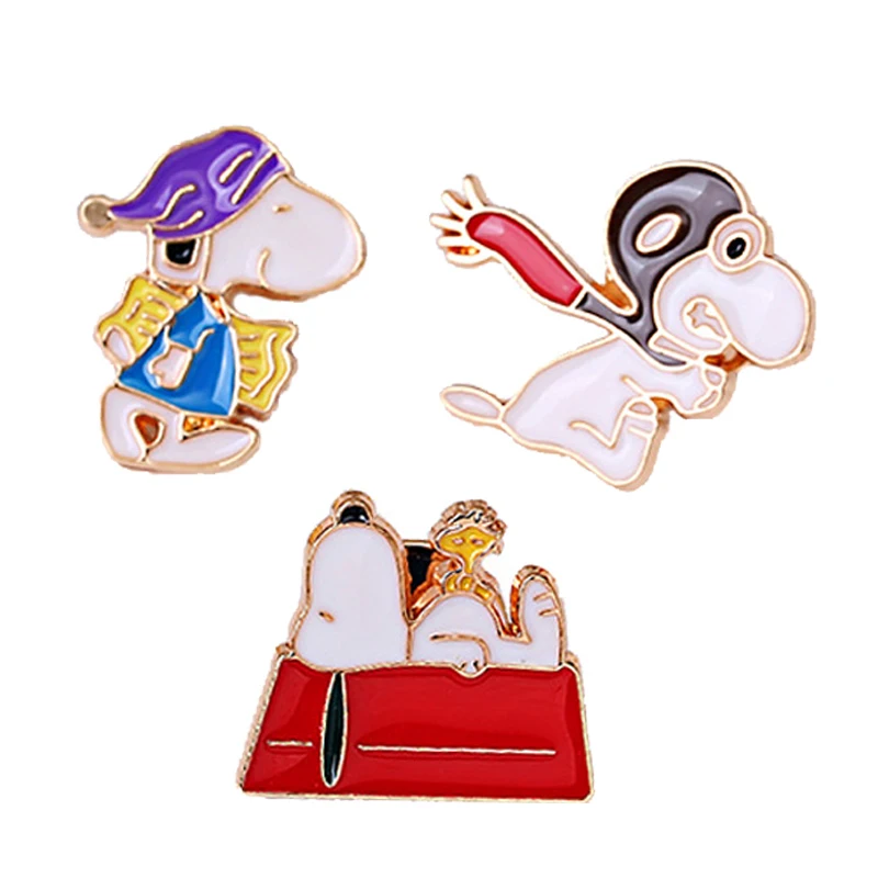 Snoopy esmalte pino lapela broche animal dos desenhos animados emblema cowboy lapela pino feminino jóias decorativas acessórios presente