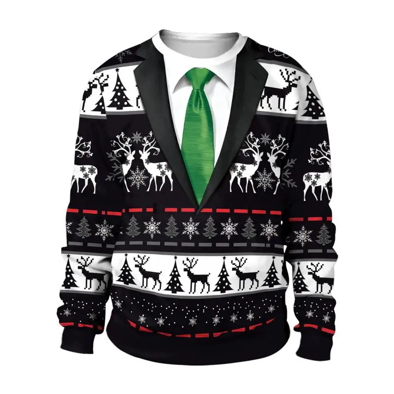 Terno impresso feio natal cosplay trajes moletom preto elk gráfico pulôver festa de férias hoodies novidade roupas de casal