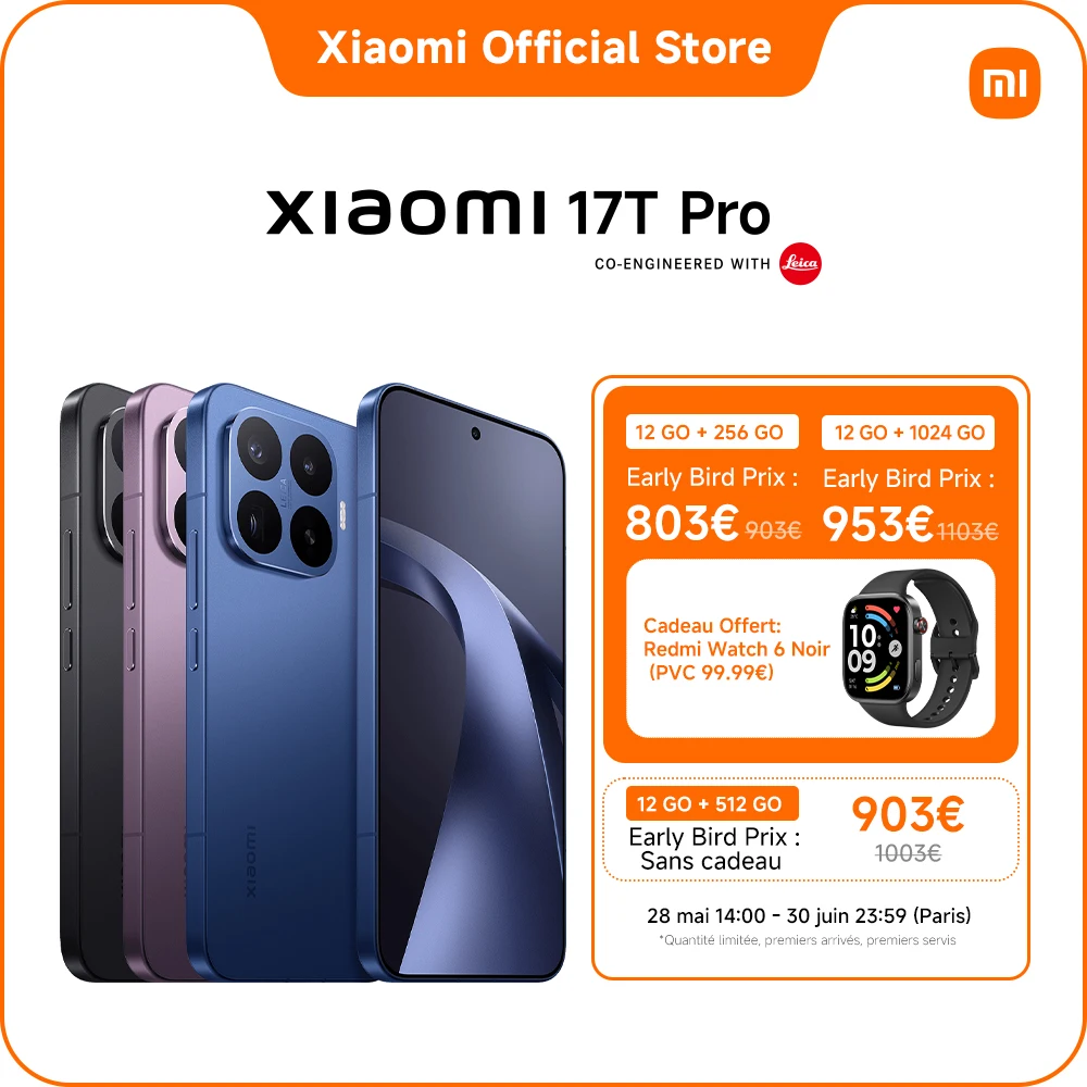 Xiaomi France | Xiaomi 17T Pro, T�l�objectif Leica 5 x, Jusqu?� 120 x de zoom ultra IA, Batterie en silicium-carbone de 7 000 mAh (typ), �cran de 6,83 pouces � 144 Hz avec protection oculaire