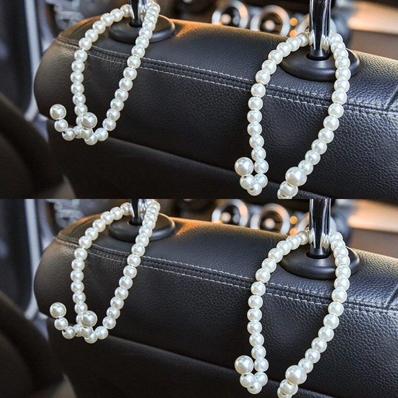Car Rear Seat Hook White Pearl Hanger Car Hook Half Open Design Auto Hook Stainless Steel Car Seat Headrest Hook Car Accessories