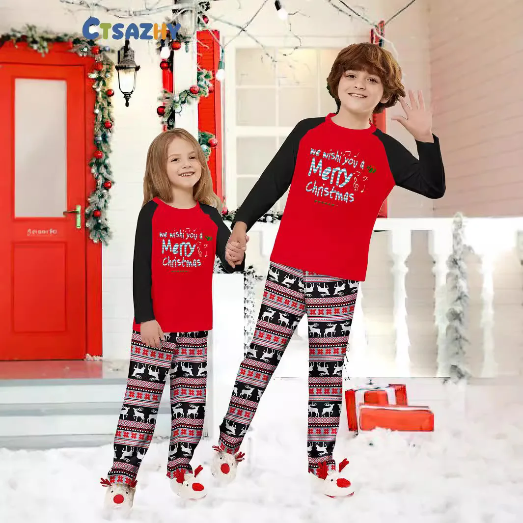 

New Year's clothing Christmas parent-child set, cute printed home wear,two-piece family pajamas set, 2025 Cristmas Family Pijama