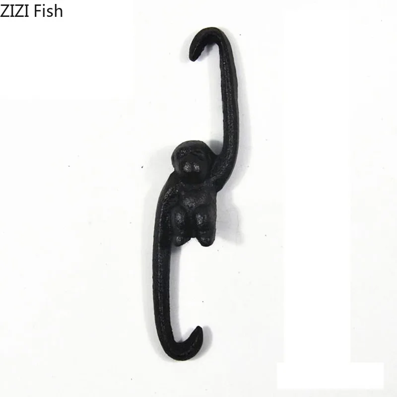 Vintage Monkey S Shape Hook Hanging Shelf Wall Hanging Cast Iron Decorative Hook Monkey Coat Rack Pastoral Outdoor Decoration