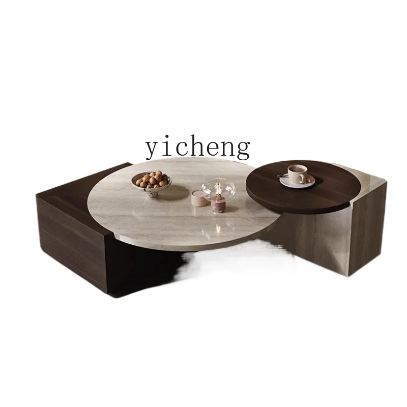 

ZK Cave Stone Pattern Size Tea Table Combination Modern Light Luxury Minimalist Creative Home round Marbling Tea Table