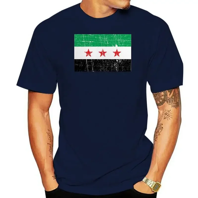 SYRIA 100% bawełna z krótkim rękawem topy z okrągłym dekoltem koszule SYRIAN NATIONAL COALITION DISTRESSED LOOK FLAG męski T SHIRT obszerna koszulka