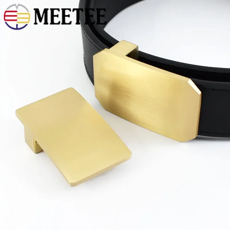 Meetee 35/40mm Pure Solid Brass Belt Buckles Metal Clip Buckle Head for Men Jean Accessories DIY Leather Craft Fit 38-39mm Belts