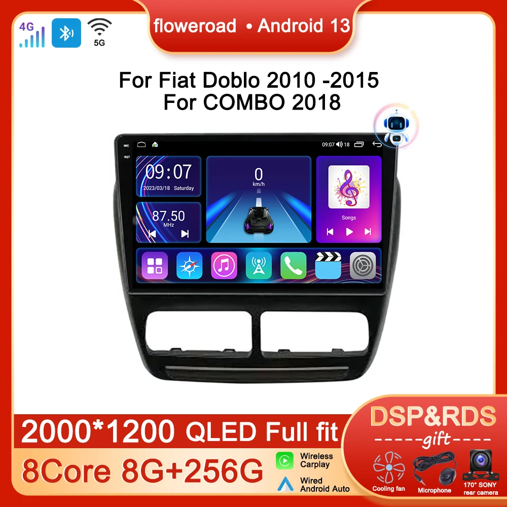 

10'' Android 13 Car Radio Multimedia Player For Fiat Doblo 2010 2011-2015 For COMBO 2018 Navigation GPS Autoradio Carplay Stereo