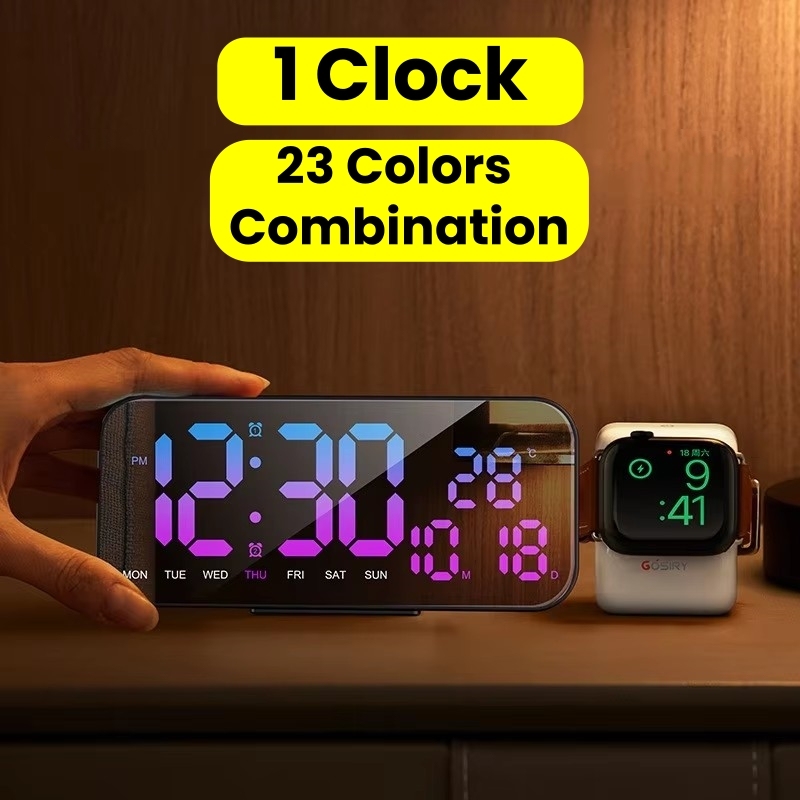  RGB LED Color Changing Digital Alarm Clock For Children Snooze Wall/Desktop Mirror USB Clock With Temperature Date Week Display 