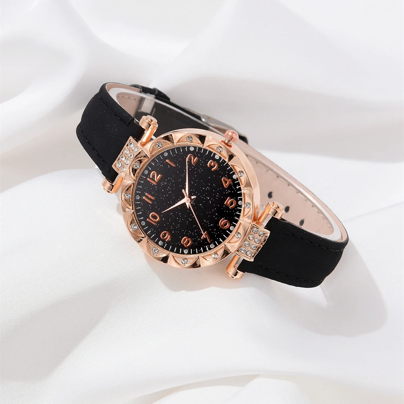 5 قطعة/المجموعة الساعات النسائية الفاخرة حجر الراين موضة أنيقة ساعة اليد كوارتز ساعة السيدات على مدار الساعة لفتاة هدية #4