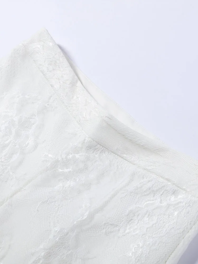 V-Ausschnitt Spitze Patchwork Meerjungfrauen-Mäntel Mesh-Hosenanzüge Damen Sexy Langarm Einreihige Schlanke Jacken Schlaghosen Neue Sets – Detail 13