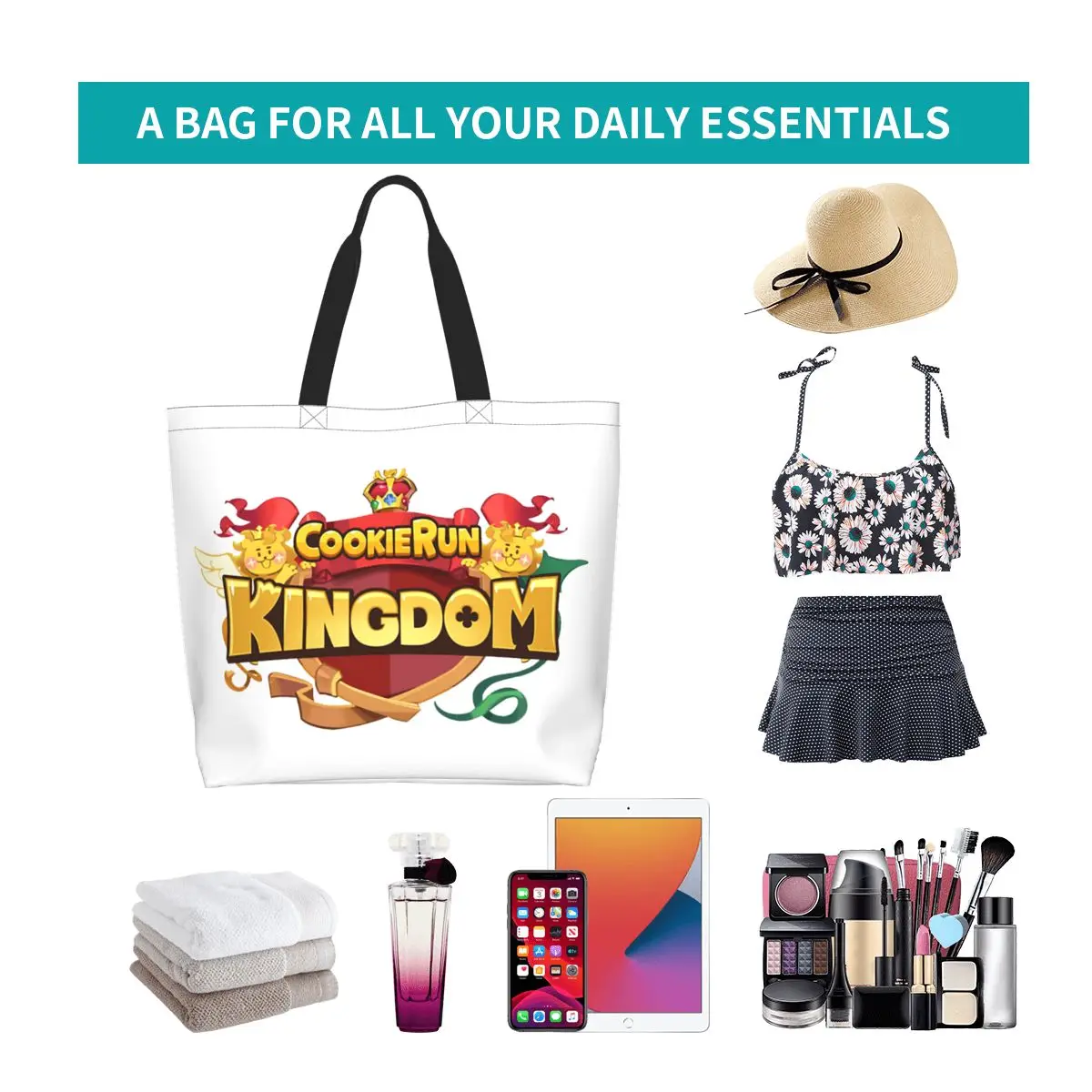 Cookie Run Kingdom Shopping Tote Bag Canvas Large Capacity Shoulder Bags Shopper Grocery Handbag for Women