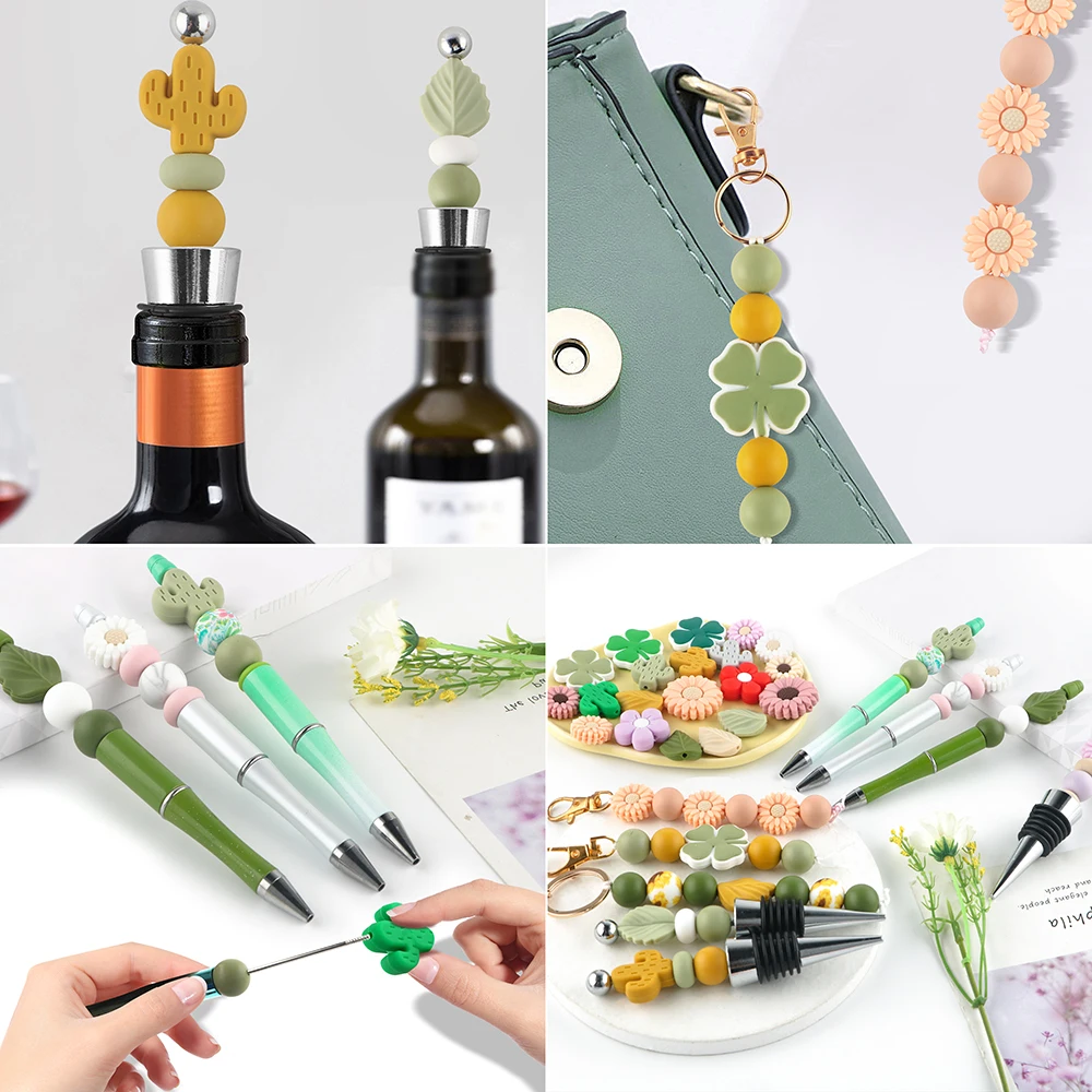 Sunrony 10 قطعة/صندوق قلم بلاستيكي قابل للخرز حبر أسود لتقوم بها بنفسك قلم شخصية مدرسة مكتب الكتابة لوازم القرطاسية الهدايا