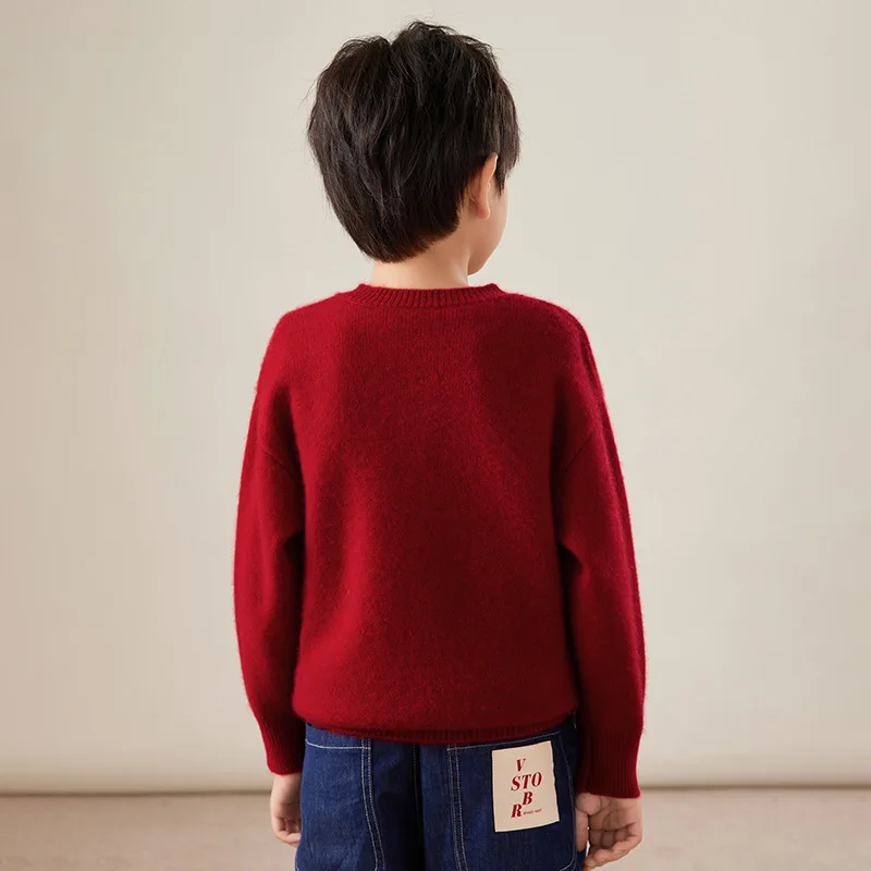 سترة صوفية جديدة لخريف وشتاء 2024 برقبة دائرية من الصوف للأولاد والبنات بنفس النمط صغير Emb #2