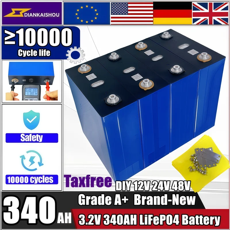

Brand New A-grade vehicle electric ship solar system 340Ah LiFePO4 3.2V cells suitable for DIY 12V 24V 48V battery pack no tax