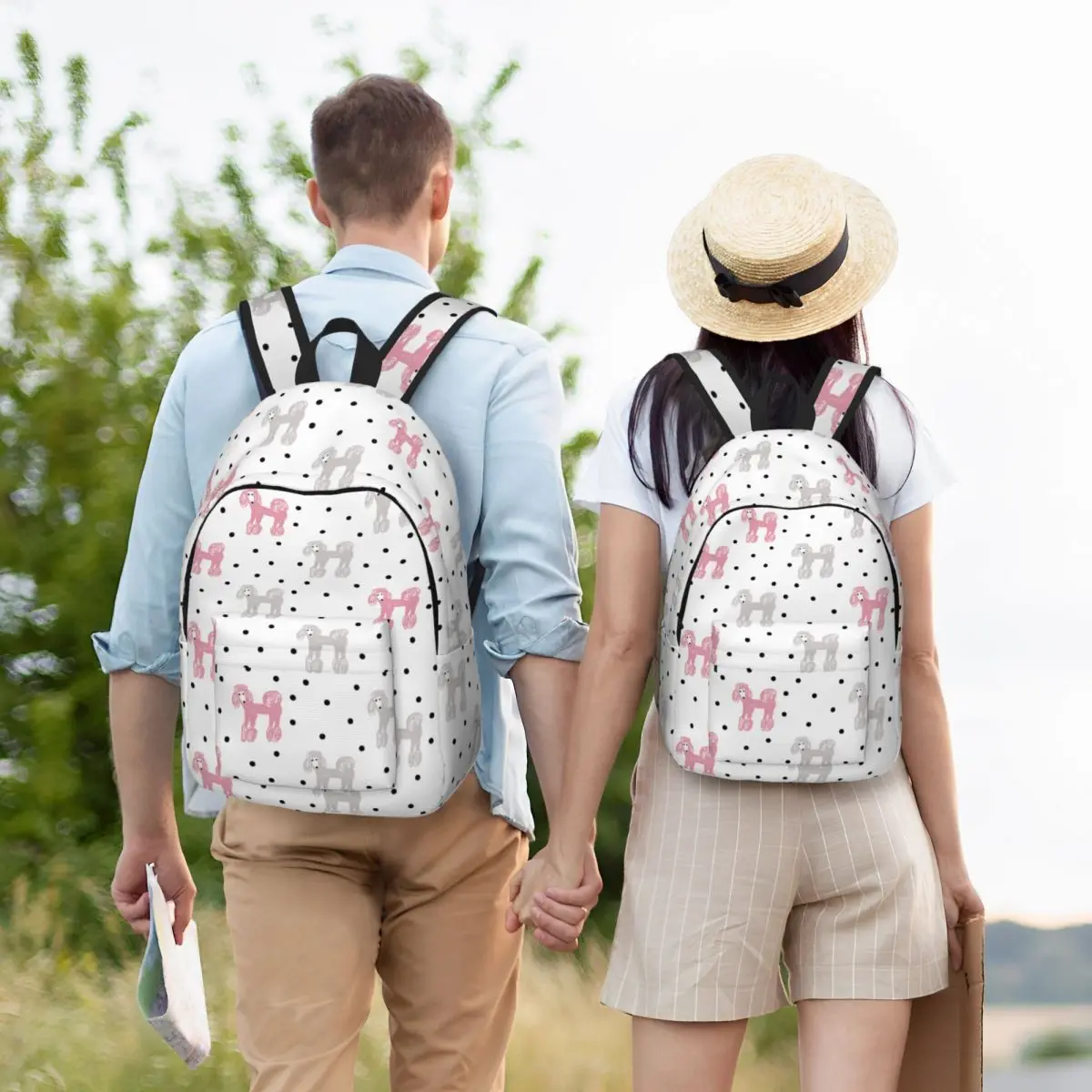 Mochila romántica de dibujos animados para hombre y mujer, morral ligero con diseño de caniche para estudiantes de secundaria, amantes de los perros