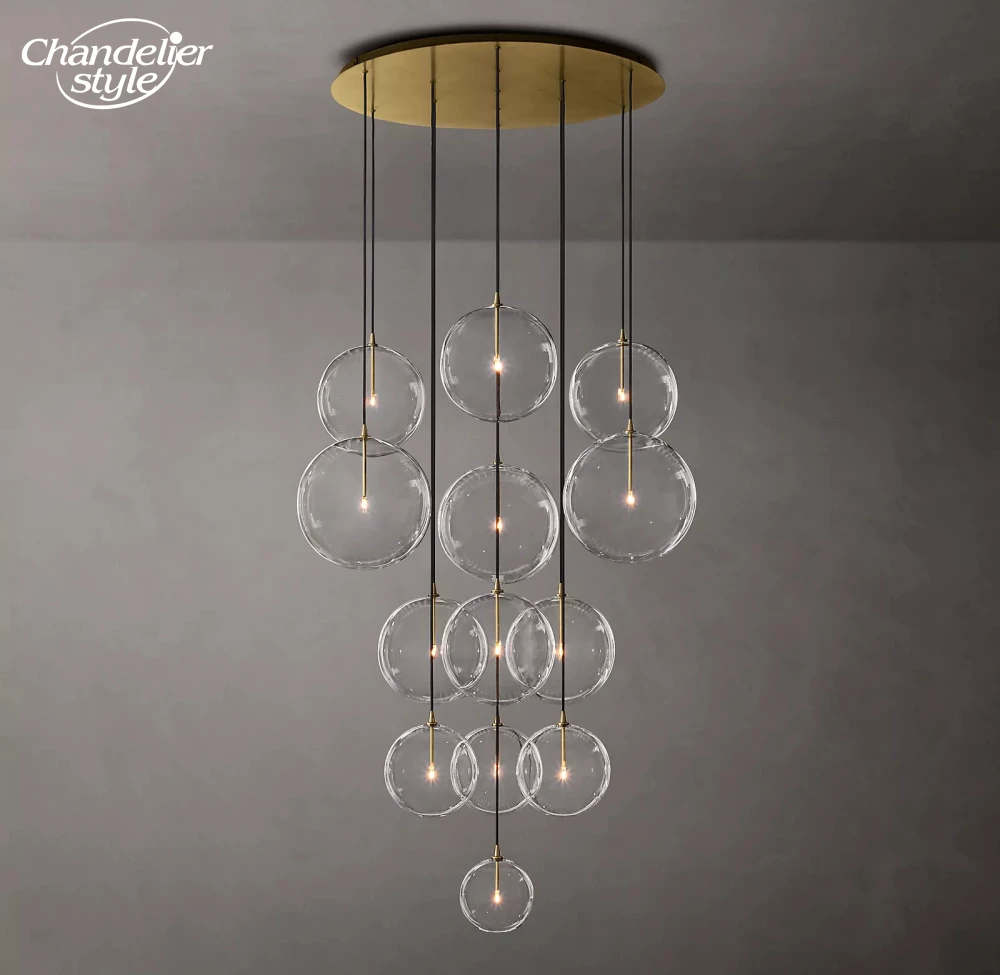 Clear Glass Globe Cluster Chandeliers Modern Retro LED Ball Brass Chrome Black Pendant Lights Living Room Staircase Lamps Lustre