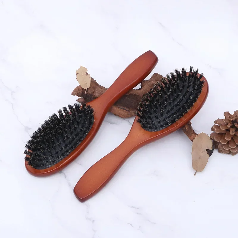 New Arrival Hair Brush Wood Handle Boar Bristle Beard Comb Styling Detangling Straighten Brown Lotus Boar Bristles Massage Comb