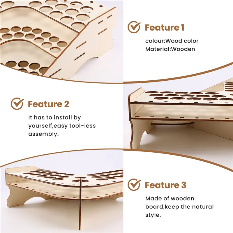 ABEO-81 Hole Wooden Pigment Bottle Storage Organizer Color Paint Ink Brush Stand Rack Modular Holder School