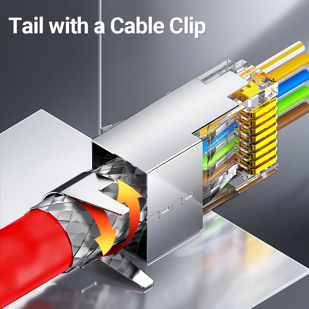 AMPCOM CAT7 Pass Through RJ45 Modular Plug Network Connectors STP 3/50μ Gold-Plated 8P8C Crimp End for Ethernet Cable