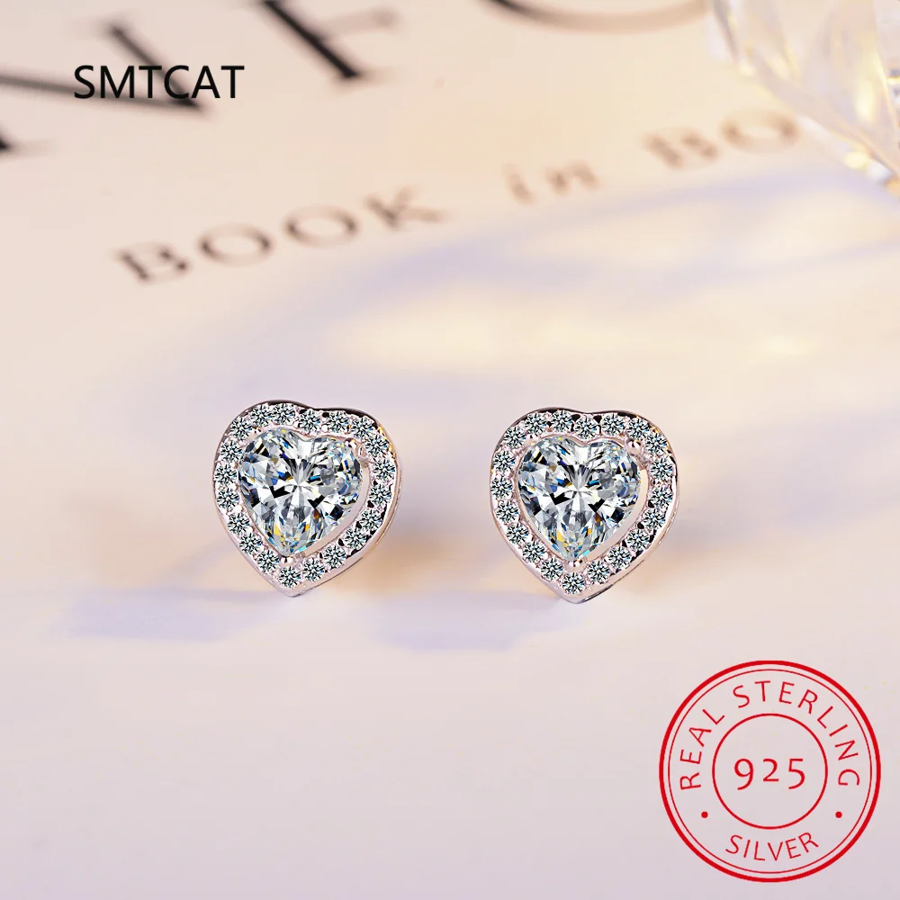 Heart Simulated Moissanite Earrings for Women Sparkling Lab Grow Diamond 925 Sterling Silver Stud Earring Jewelry Wedding