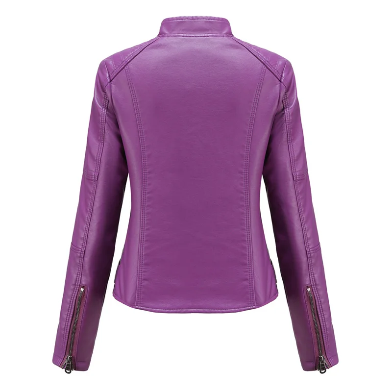 Streetwear Leather Jacket Women Short Coat PU Leather Moto Biker Outerwear Spring Autumn Lady Stand-up Collar Slim Casual Tops