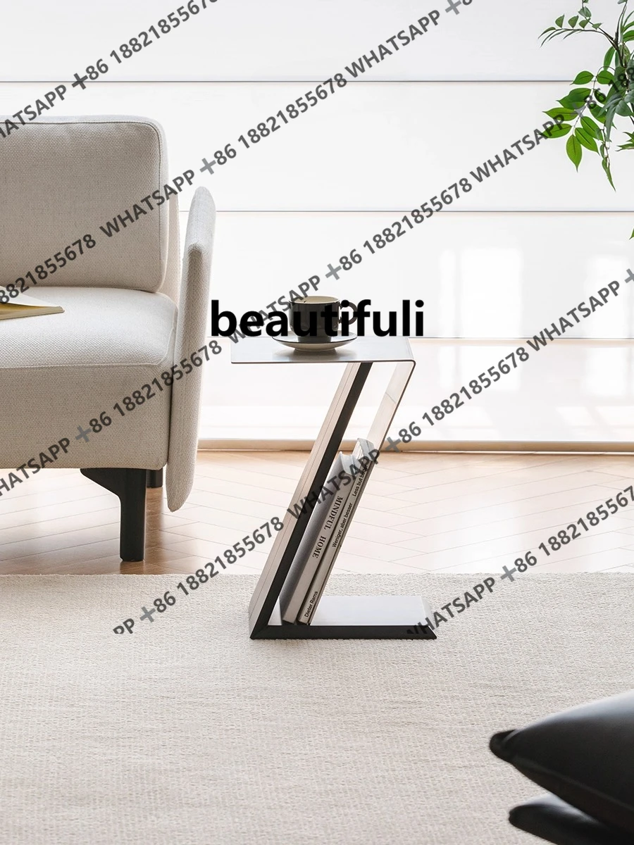 Solid wood sofa edge living room creative coffee table Italian minimalist black storage corner table