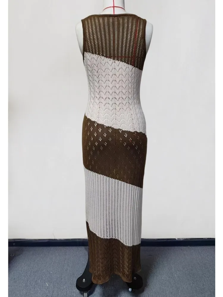 Sexy découpé tricot maillot de bain couvrir paréo tunique robes 2026 été plage Maxi robe Bikini cache-up femmes maillots de bain