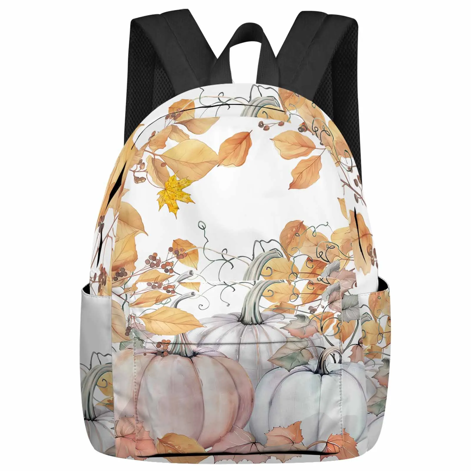 Pumpkin Watercolor Leaves Backpack Teenagers Student School Bags Laptop Custom Backpack for Men Women Travel Bag