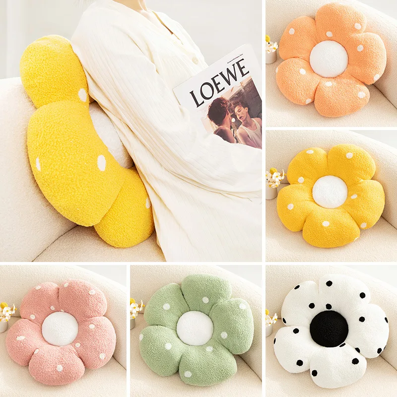 

5-petal Flower Plush Pillow Colorful White Dots Plant Seat Cushion Orange Green Yellow Pink White Round Plushie Sofa Decor Gift