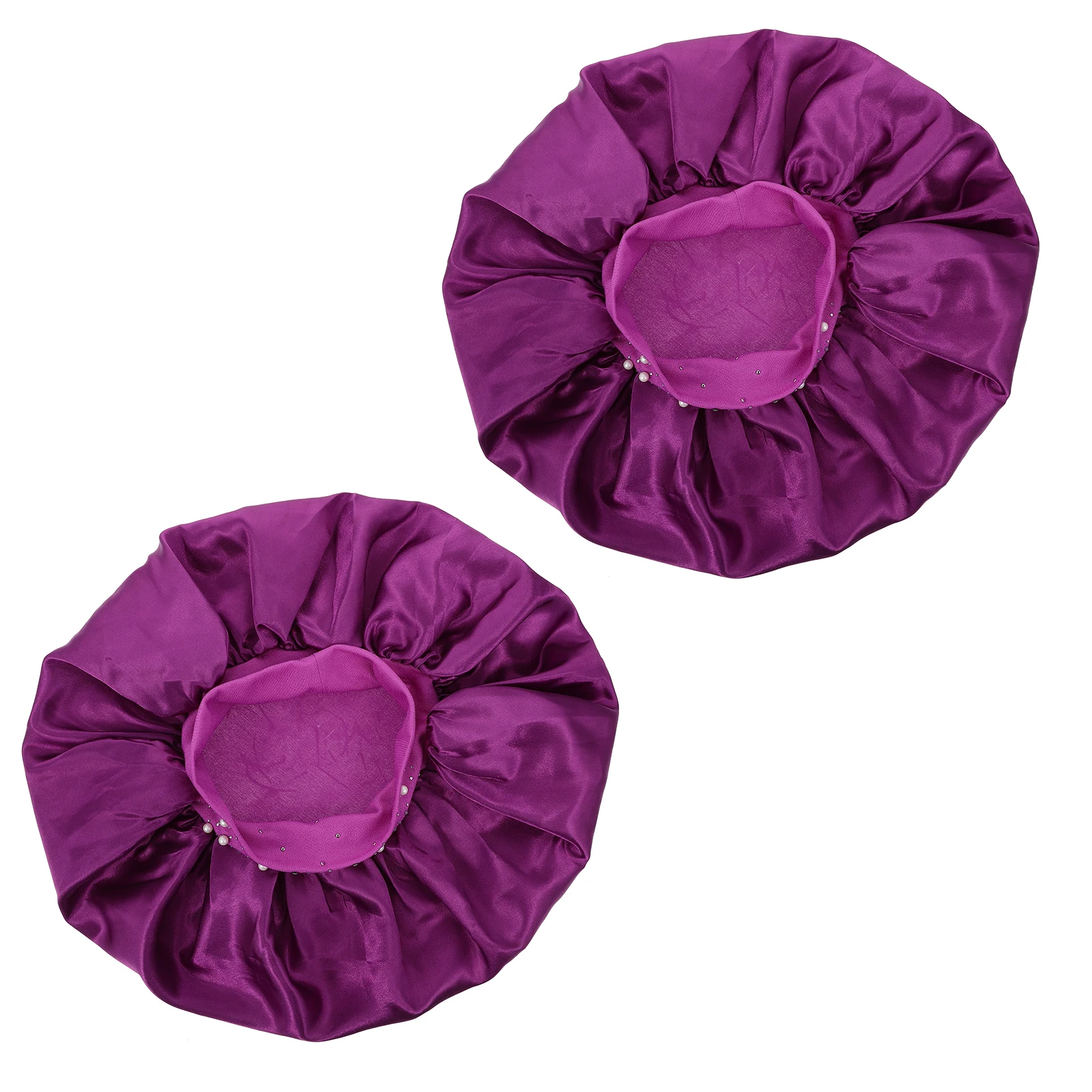 

2Pcs Shower Caps Elastic Polyester Ladies Bathing Caps Hair Hats Salon Travel Foldable Dry Clean Hat