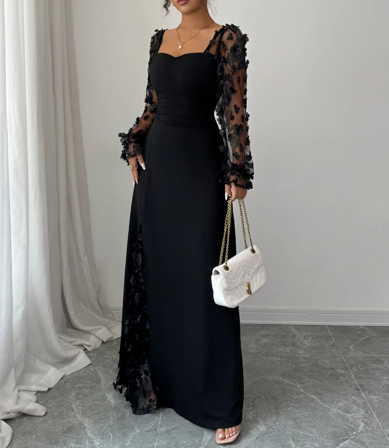 

Elegant and Sophisticated Long Sleeved Long Skirt Dress for Women's Wear