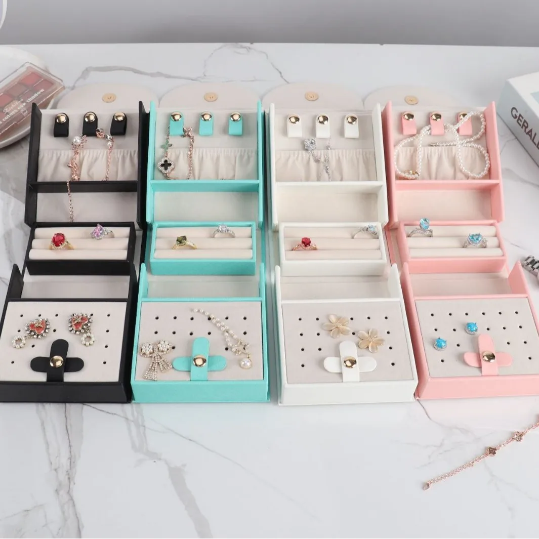 Fashion PU Waterproof Jewelry Storage Box Multi Layer Ring Handbag Exquisite Multi color Foldable Travel Cosmetic Bag