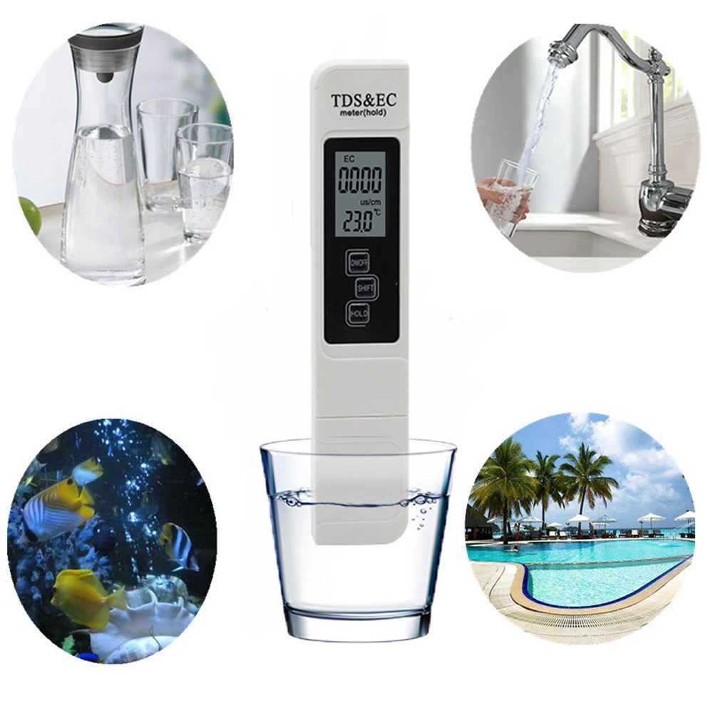 Digital Water Quality Tester TDS EC Range 0-9990 Multifunctional Temperature Meter for Water Purity TEMP PPM Tester