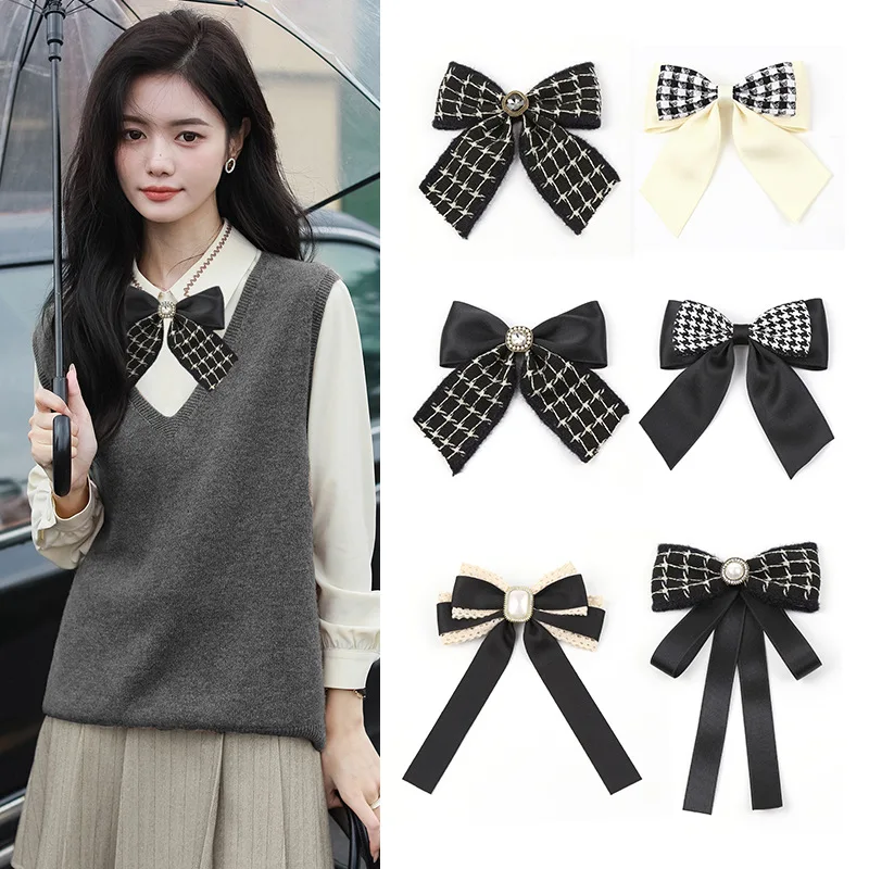 

Bow Tie Brooch for Women's,Houndstooth Streamer Collar Flower Fashion Korean British College Style Shirt Accessories Bowtie Pins