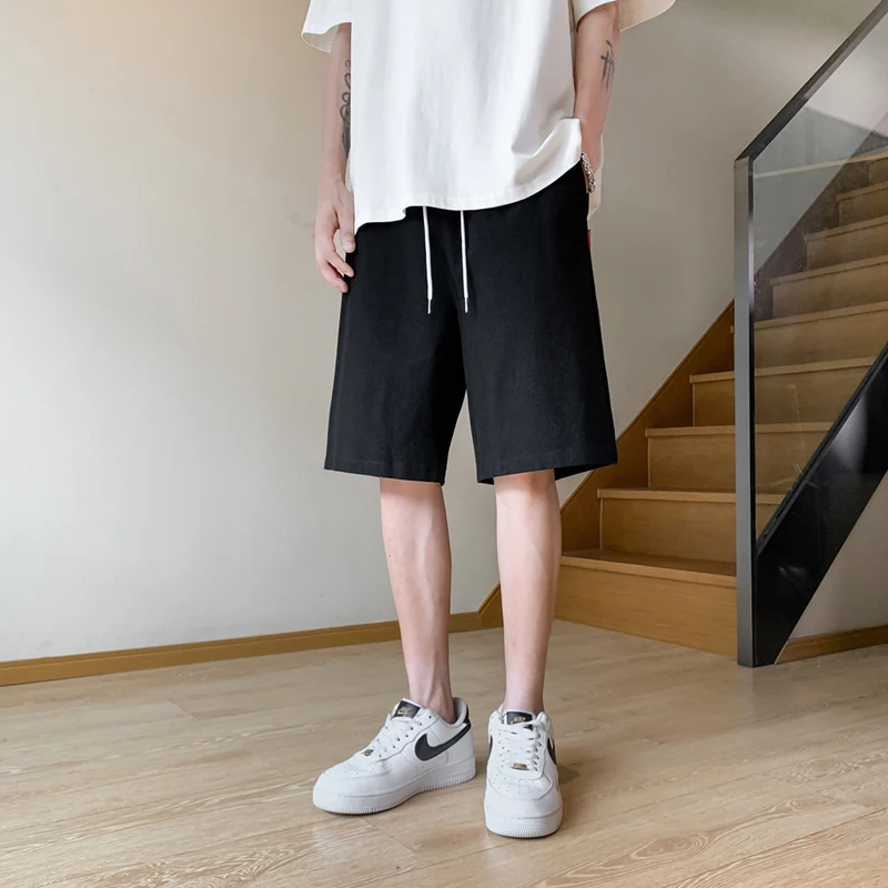 

Cotton Linen Men's orts Summer Beach Casual Loose Fit Five-Quarter Length Youth Trendy Loose Leggings Comfortable Summer ...