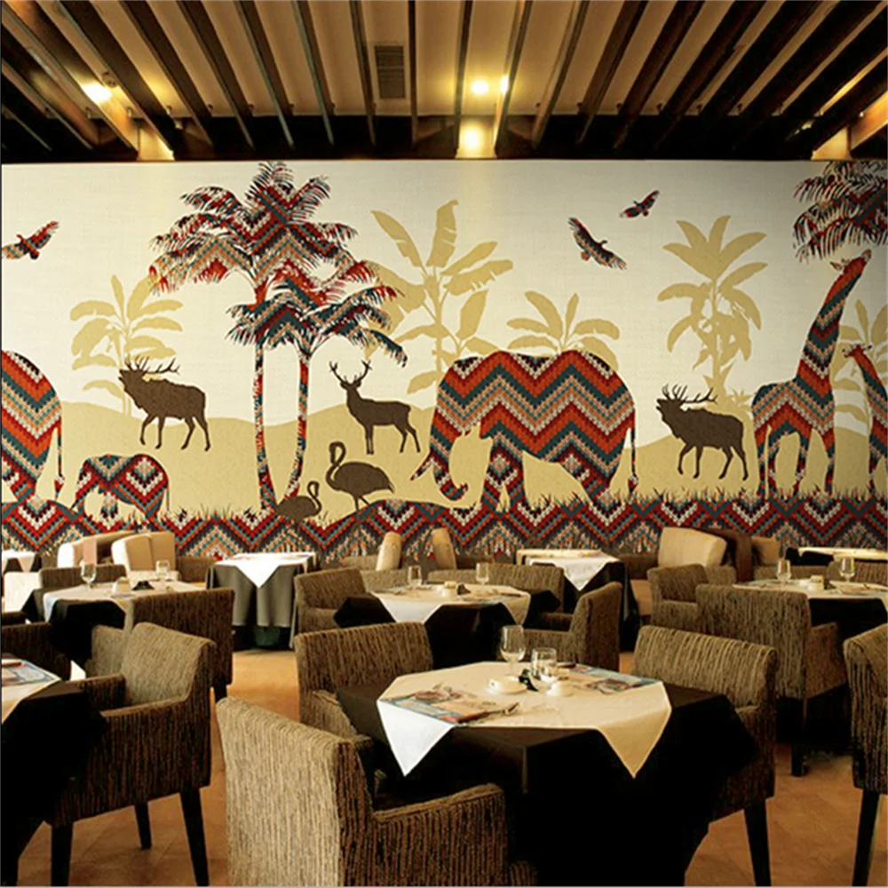 Custom Southeast Asian restaurant wallpaper Thai Indian yoga studio background abstract elephant mural wallpaper home decoration