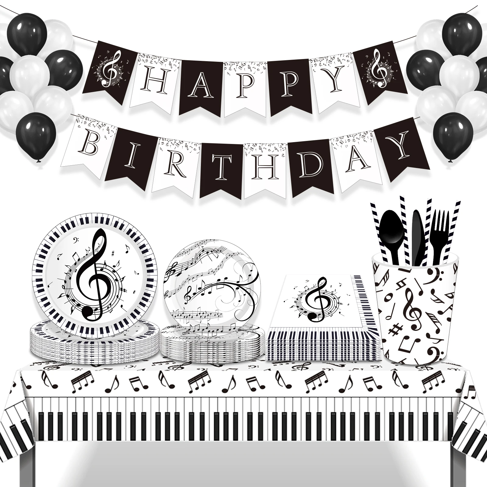 Piano Music Party Disposable Cutlery Sets Musical Note Kids Birthday Tableware Plates Cups Paper Napkins Baby Shower Party Decor