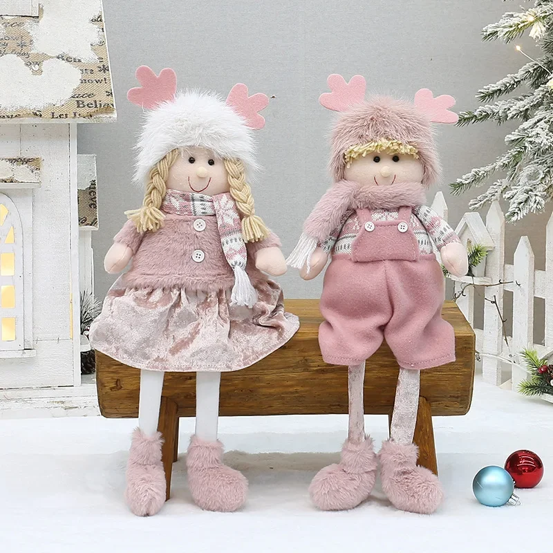 Ornamenti per bambole di natale decorazioni di buon natale per la casa bambole di peluche rosa per ragazze scena della finestra 2025 regalo di