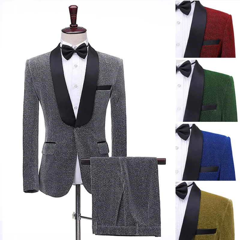 

Male Host, Qingguo Collar, Colorful Bright Silk Suit, Singer Stage Performance Suit, Studio Bar, DJ Male Dress